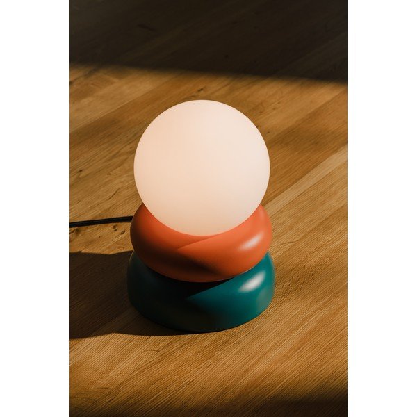 Modrozelena/oranžna namizna svetilka iz masivnega lesa s steklenim senčilom (višina 24 cm) Otem – noo.ma-image-2