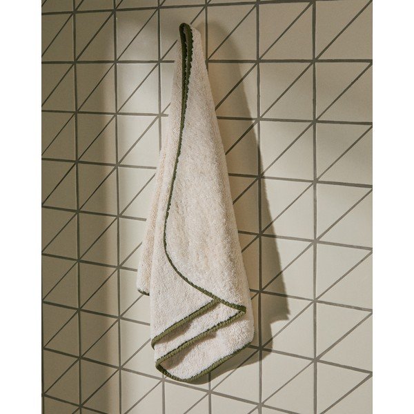 Bela/zelena frotirna bombažna brisača 50x90 cm Sedora – Kave Home-image-1
