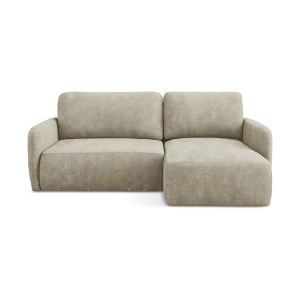 Bež raztegljiva kotna sedežna garnitura iz šenilje s prostorom za shranjevanje (desni kot/z ležalnikom) Lilo – Makamii