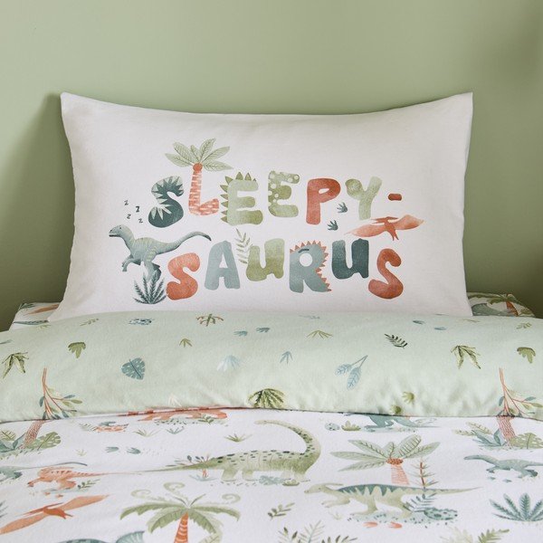 Kremno bela enojna flanelna otroška posteljnina 135x200 cm Brushed Sleepy Saurus Dino – Catherine Lansfield-image-4