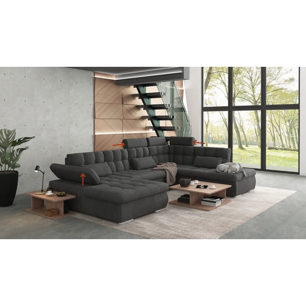 Antracitno siva raztegljiva kotna sedežna garnitura s prostorom za shranjevanje (desni kot/v obliki črke "U") Merkur – Ropez-image-1