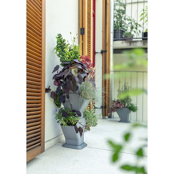 Siv samozalivalni vertikalni cvetlični lonček Plastia Tree-image-1