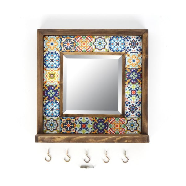 Stensko ogledalo s polico s kamnitim okvirjem 32.5x33 cm – Wallity-image-2
