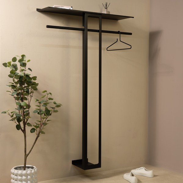 Črn jeklen stenski obešalnik s polico 100 cm Luno Large – Spinder Design-image-1