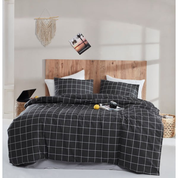 Črna podaljšana bombažna posteljnina za zakonsko posteljo 200x220 cm Piga - Mijolnir-image-1