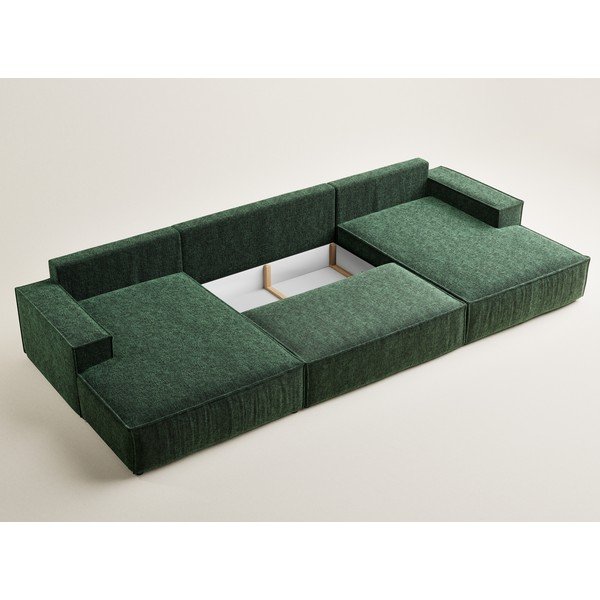 Temno zelena raztegljiva/s prostorom za shranjevanje kotna sedežna garnitura iz šenilje (v obliki črke "U") Kyoto – Maison de Rêve-image-4