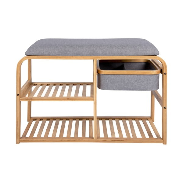 Bambusovo stojalo za čevlje s sivim oblazinjenjem Leitmotiv Bench, širina 70 cm-image-2
