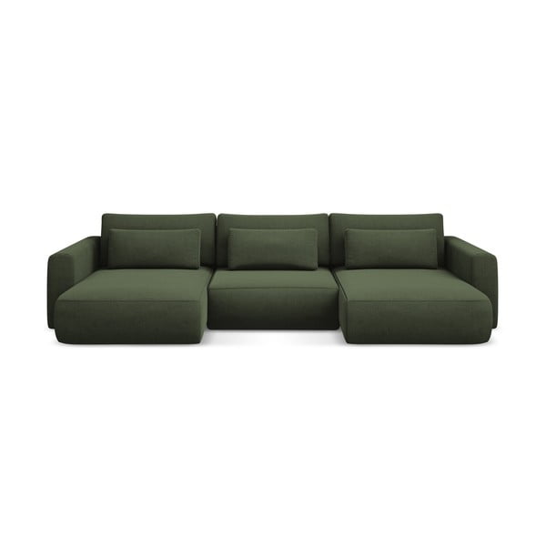 Kaki zelena raztegljiva/s prostorom za shranjevanje kotna sedežna garnitura (v obliki črke "U") Kapua – Makamii