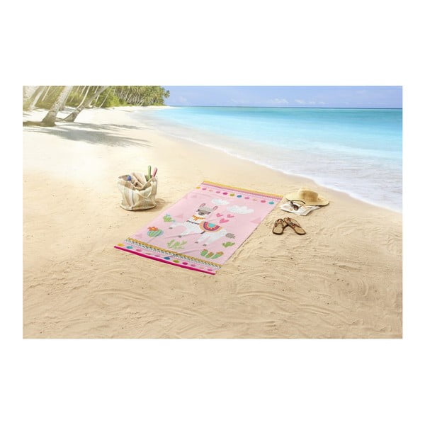 Brisača za plažo s potiskom Good Morning Lama, 75 x 150 cm-image-1