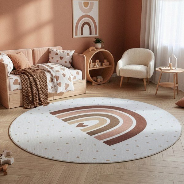 Kremno bela pralna otroška preproga ø120 cm Coco 1132 – Ayyildiz Carpets-image-1