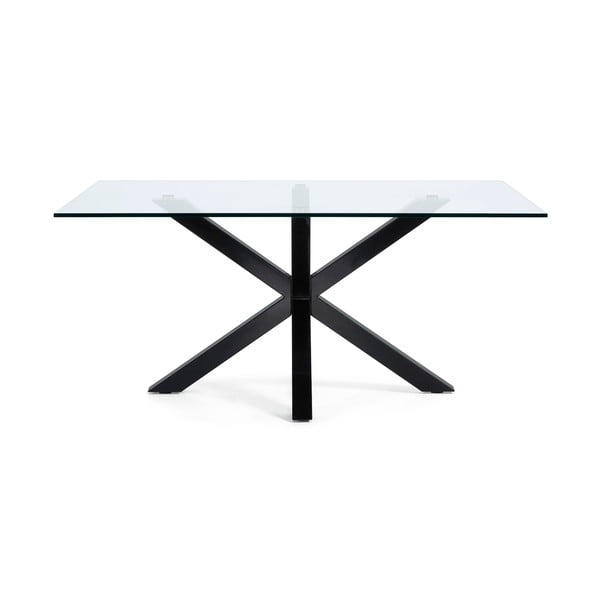 Jedilna miza s stekleno ploščo in črnim podnožjem Kave Home, 160 x 90 cm-image-3