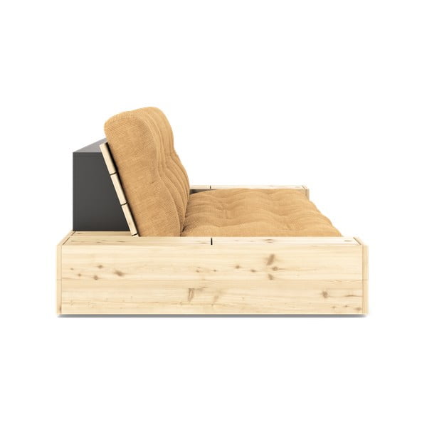 Gorčično rumena/svetlo rjava raztegljiva sedežna garnitura iz rebrastega žameta 244 cm Base – Karup Design-image-3