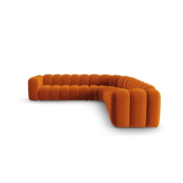 Opečnato oranžna žametna kotna sedežna garnitura Lupine – Micadoni -image-2