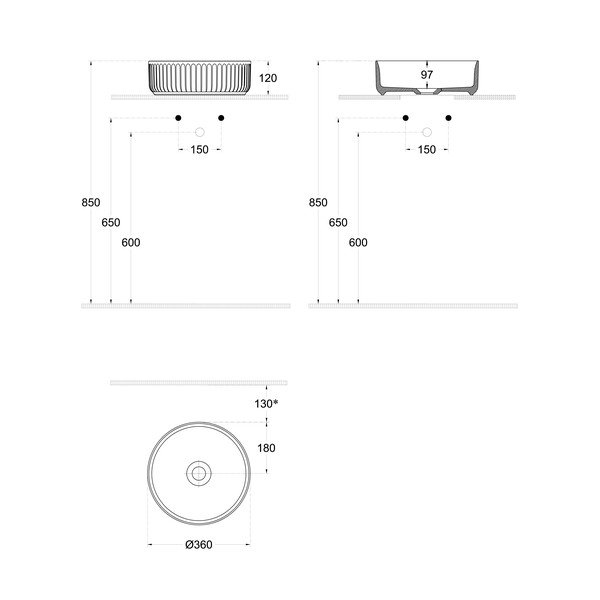 Bel keramičen okrogel umivalnik ø 36 cm Ion – Sapho-image-3