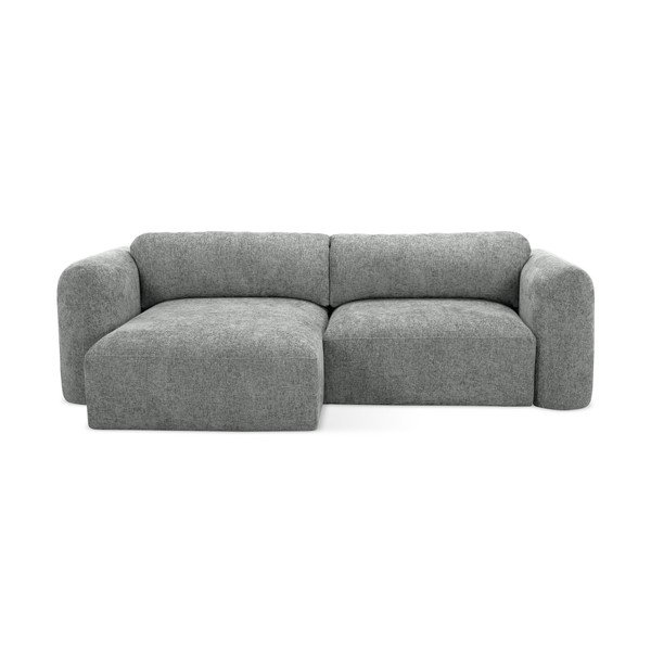 Siva raztegljiva kotna sedežna garnitura iz šenilje s prostorom za shranjevanje (levi kot/z ležalnikom) Mele – Makamii