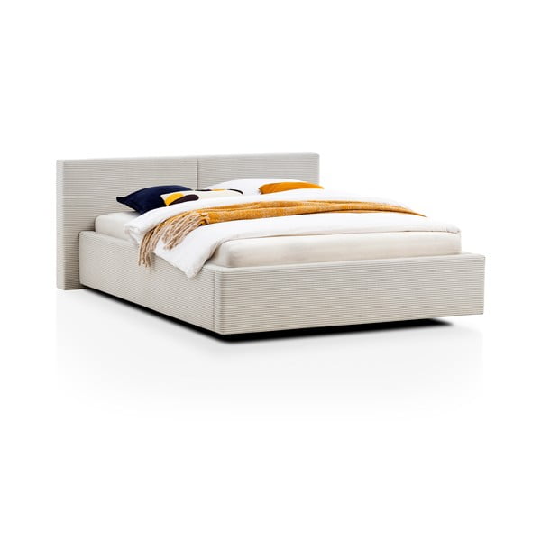 Bež oblazinjena zakonska postelja s prostorom za shranjevanje z letvenim dnom 140x200 cm Cube – Meise Möbel-image-4