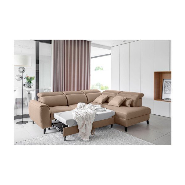 Svetlo rjava žametna raztegljiva/s prostorom za shranjevanje kotna sedežna garnitura (desni kot/v obliki črke L) Noble – ELTAP-image-4