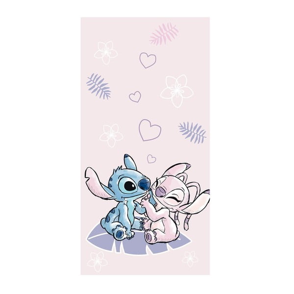 Rožnata bombažna otroška brisača 70x140 cm Lilo and Stitch "Pink" – Jerry Fabrics
