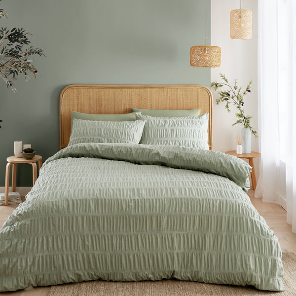 Svetlo zelena posteljnina za zakonsko posteljo iz krepa 200x200 cm Seersucker – Catherine Lansfield