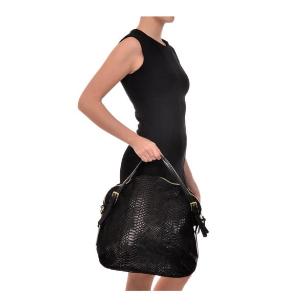 Črna usnjena torbica Carla Ferreri Hobo-image-3