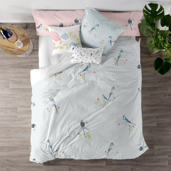 Bombažna odeja za zakonsko posteljo Happy Friday Parakeet, 220 x 220 cm
