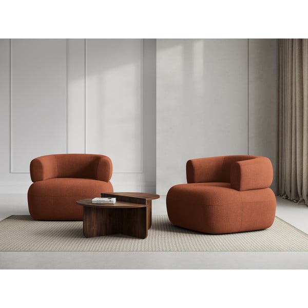 Opečnato oranžen fotelj iz tkanine bouclé Jenny – Micadoni Home-image-1