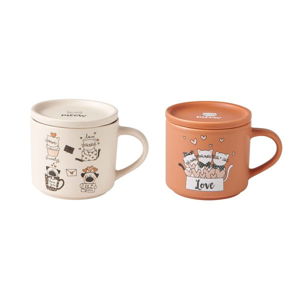 Oranžne/bež porcelanaste skodelice v kompletu 2 ks 35 ml Cats – Brandani