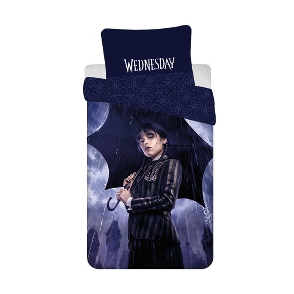 Temno modra enojna bombažna otroška posteljnina 140x200 cm Wednesday "Rain" – Jerry Fabrics