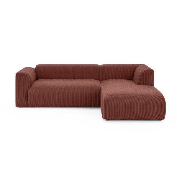 Kotna sedežna garnitura iz rebrastega žameta v barvi terakote (desni kot/z ležalnikom) Merid  – Ropez