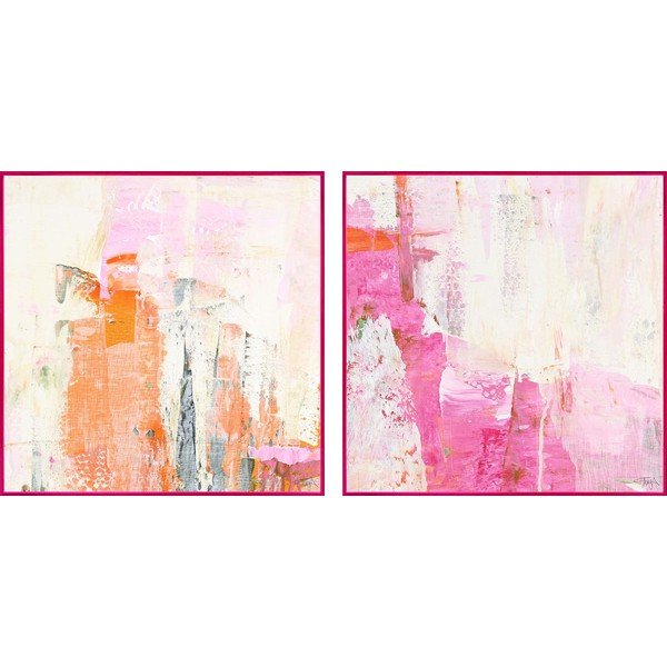 Tiskana slika na platnu z ročno naslikanimi elementi v okvirju v kompletu 2 ks 41,5x41,5 cm New Age Pink – Malerifabrikken