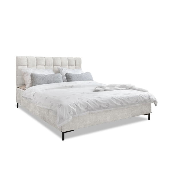 Kremno bela oblazinjena zakonska postelja z letvenim dnom 140x200 cm Eve – Miuform
