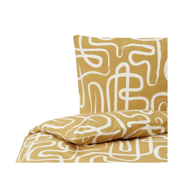 Rumeno-bela posteljnina iz bombažnega perkala Westwing Collection Malu, 135 x 200 cm-image-2