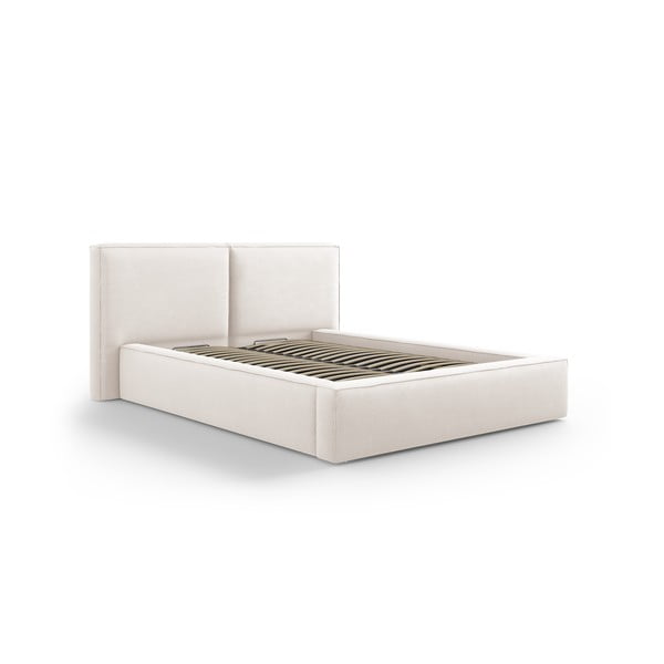 Bež oblazinjena zakonska postelja s prostorom za shranjevanje in letvenim dnom 140x200 cm Arendal – Cosmopolitan Design
