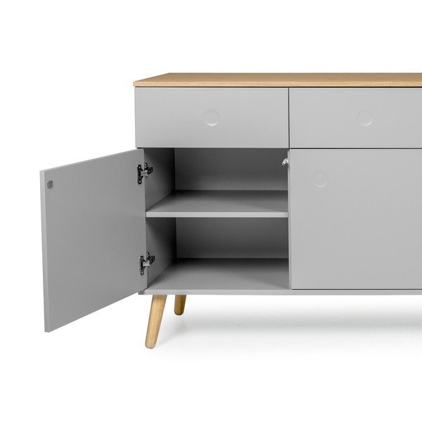 Siva komoda s 4 vrati in 4 predali s hrastovimi nogami Tenzo Dot-image-3