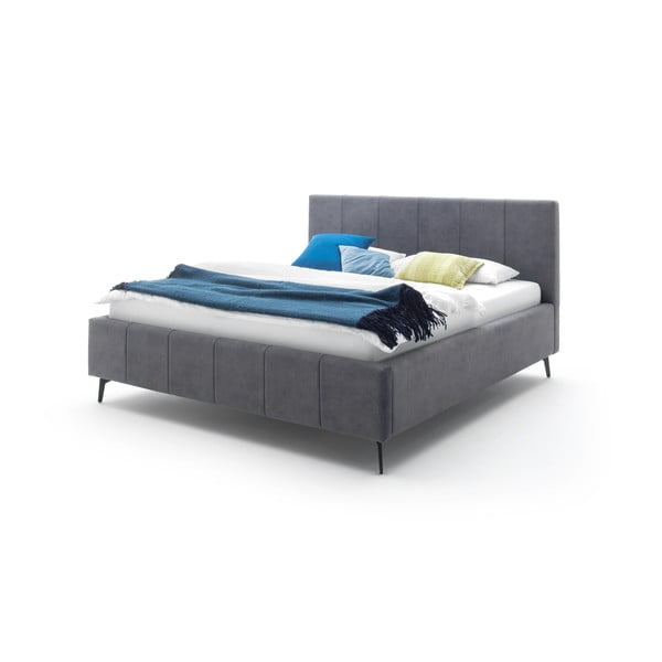 Antracitno siva oblazinjena zakonska postelja s prostorom za shranjevanje z letvenim dnom 180x200 cm Lizzano – Meise Möbel-image-4