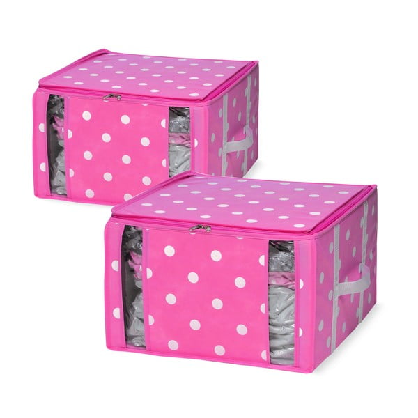 Komplet 2 roza škatel za shranjevanje z vakuumsko embalažo Compactor Girly Range, 40 x 42 cm