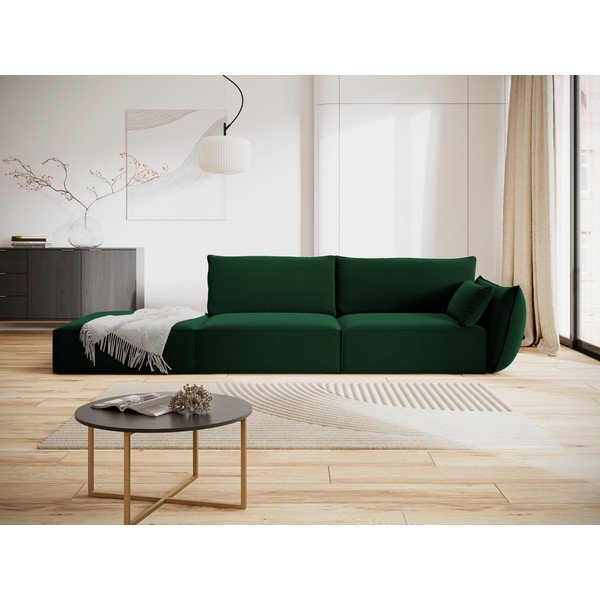 Temno zelena žametna sedežna garnitura desni kot 264 cm Vanda – Mazzini Sofas-image-1