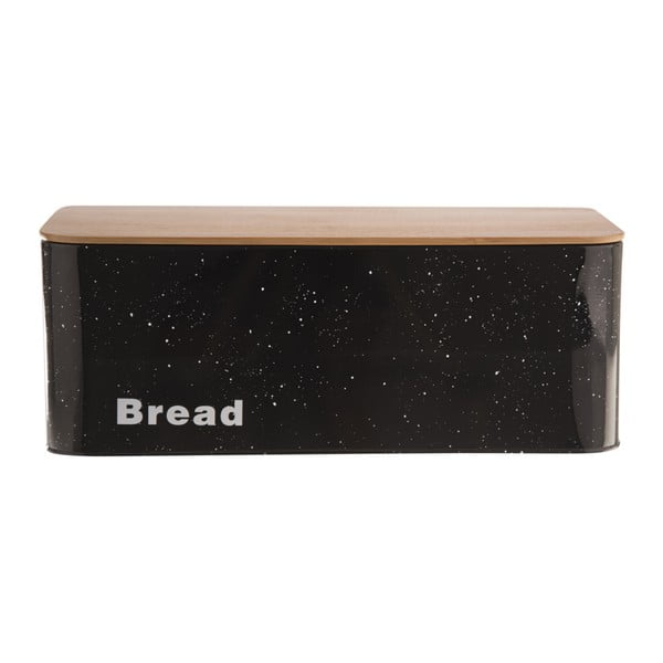 Črna pločevinasta posoda za kruh z lesenim pokrovom Orion Bread Marble