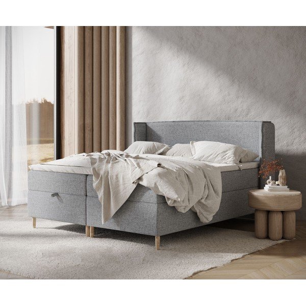 Siva boxspring postelja s prostorom za shranjevanje 160x200 cm Monpelli – Maison de Rêve-image-1