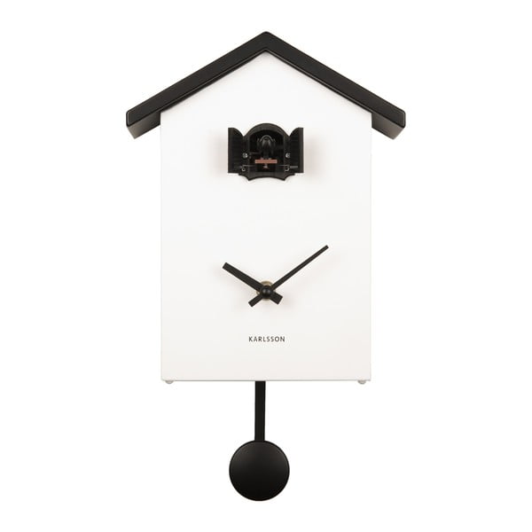 Črno-bela ura z nihalom Karlsson Cuckoo, 25 x 20 cm