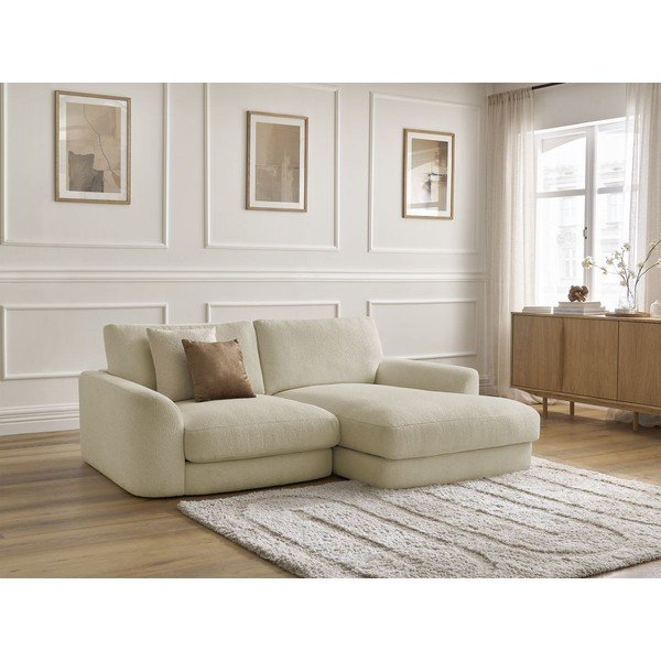 Bež kotna sedežna garnitura iz tkanine bouclé (desni kot/z ležalnikom) Leonore – Bobochic Paris-image-3