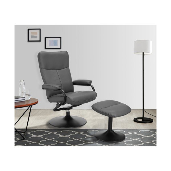 Siv fotelj z naslonjalom za noge za sprostitev iz umetnega usnja Istad – Støraa-image-1