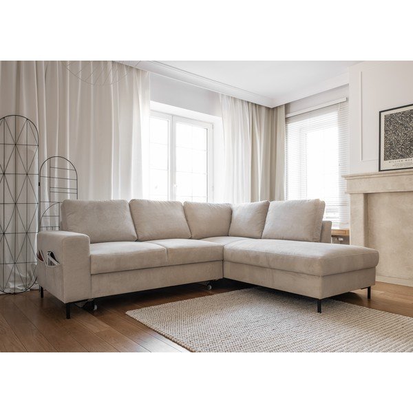 Bež raztegljiva kotna sedežna garnitura iz rebrastega žameta (desni kot) Lofty Lilly – Miuform-image-3