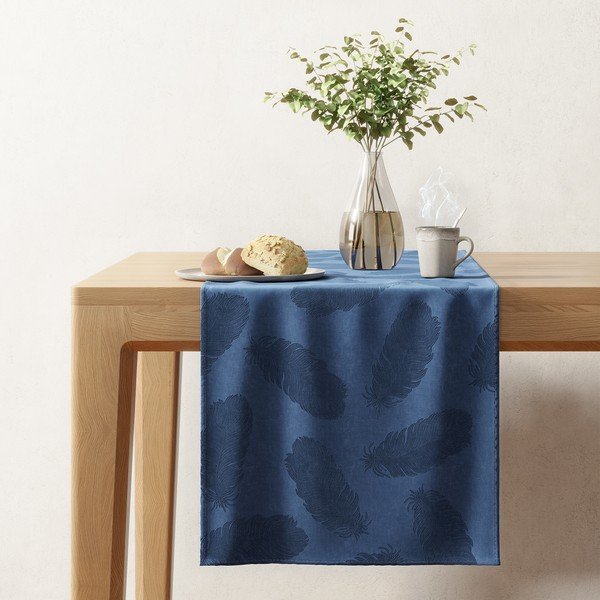 Temno moder namizni tekač z žametno površino AmeliaHome Peacock, 40 x 140 cm-image-1
