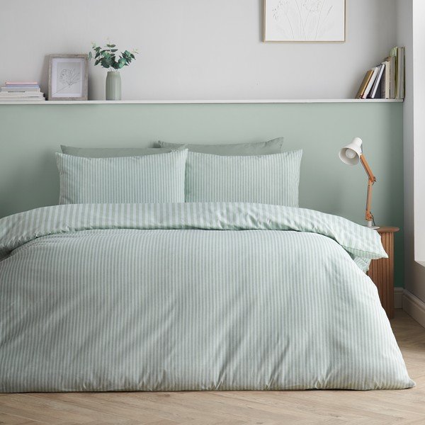 Zelena 3-delna posteljnina za zakonsko posteljo 200x200 cm Epping Textured Stripe – Catherine Lansfield-image-1