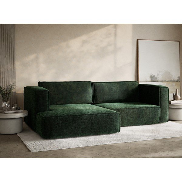 Temno zelena raztegljiva/s prostorom za shranjevanje kotna sedežna garnitura iz šenilje (levi kot/z ležalnikom) Velto – Maison de Rêve-image-4