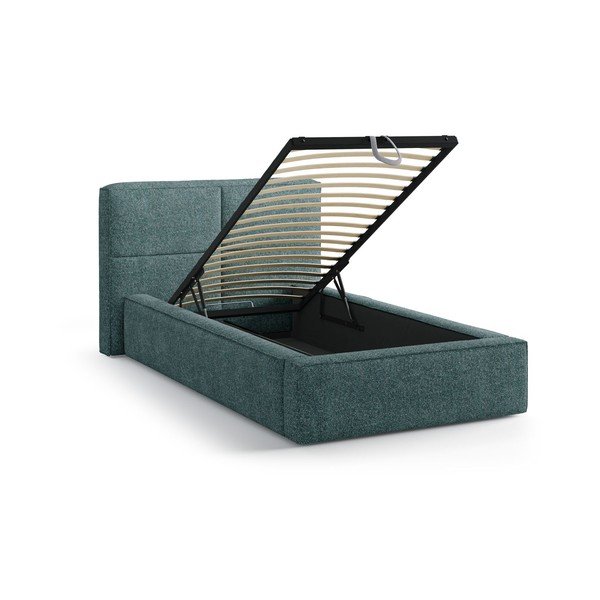 Turkizna oblazinjena postelja s prostorom za shranjevanje in z letvenim dnom 90x200 cm Darren – Micadoni -image-2