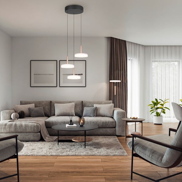 Črno-bela in zlata LED zatemnitvena viseča svetilka s steklenim senčilom ø 35 cm Celeste – Trio-image-1