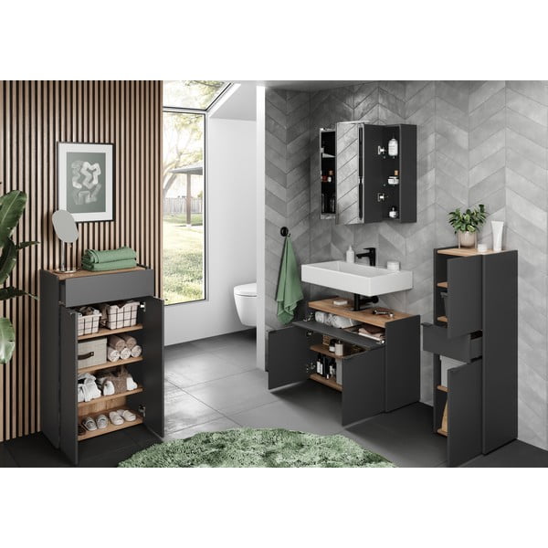 Antracitno siva visoka kopalniška omarica 60x98 cm Forano – Germania-image-4