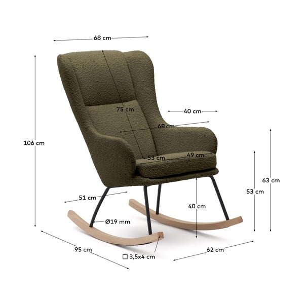 Zelen gugalni fotelj iz tkanine bouclé Maustin – Kave Home-image-4